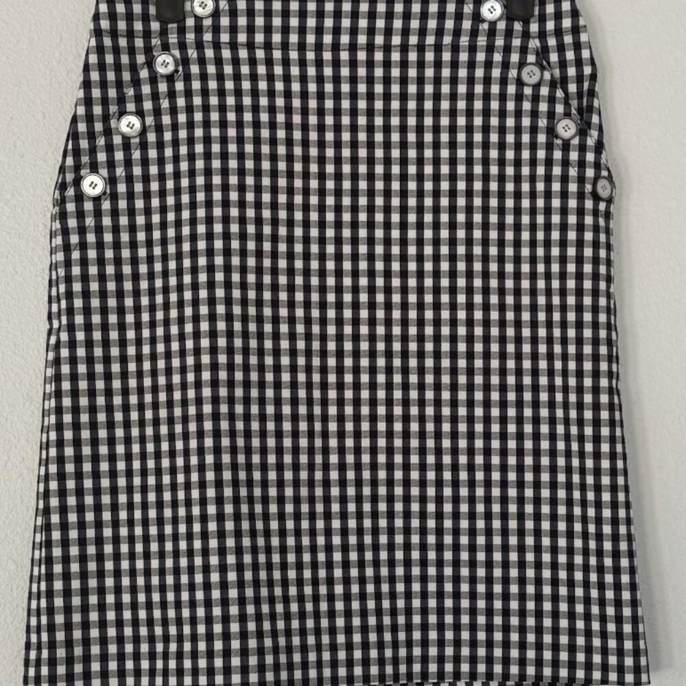 J. McLaughlin Women's Skirt Gingham Navy/ Black Pencil Size 0- Stretch, Buttons